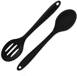 2 Pieces Silicone Nonstick Mixing Spoons, BPA Free and Food Grade Serving Cooking Spoon, High Heat Resistant to 480°F, Hygienic Design Slotted and Solid Spoons for Mixing and Serving