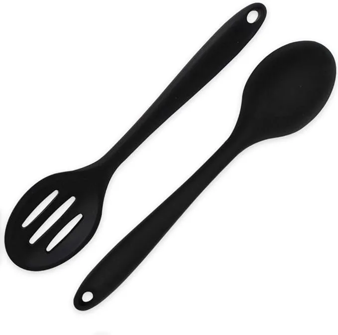 2 Pieces Silicone Nonstick Mixing Spoons, BPA Free and Food Grade Serving Cooking Spoon, High Heat Resistant to 480°F, Hygienic Design Slotted and Solid Spoons for Mixing and Serving