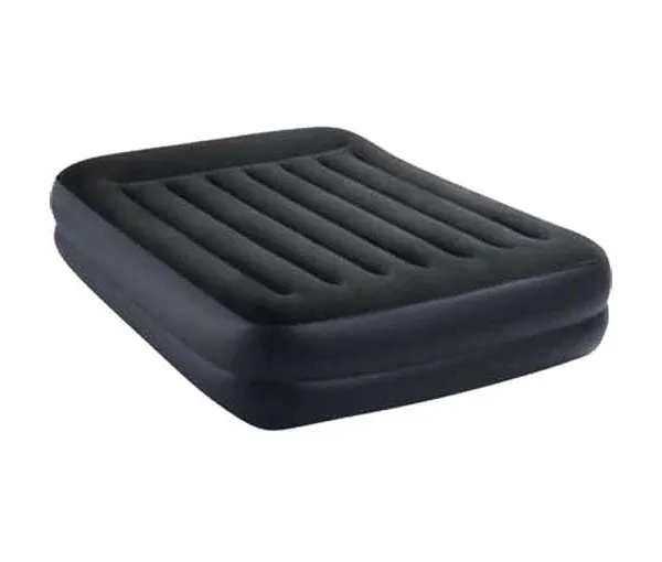 INTEX 64123ED Dura-Beam Plus Pillow Rest Air Mattress: Fiber-Tech – Queen Size – Built-in Electric Pump – 16.5in Bed Height – 600lb Weight Capacity, Navy