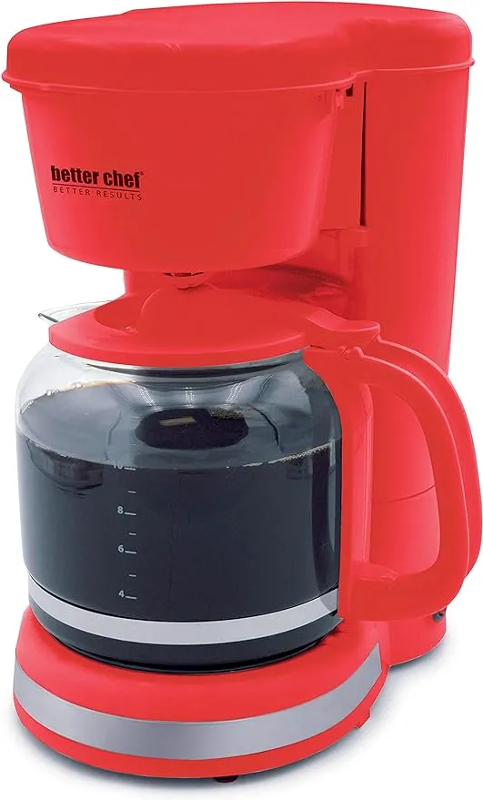 Better Chef Basic Coffee Maker 12 Cup Pause-N-Serve Brushed Metal Trim in Red