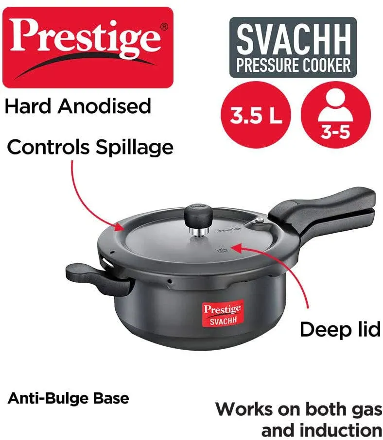 Prestige Svachh3.5 Pressure Cooker, 3.5 Liter, Hard Anodized