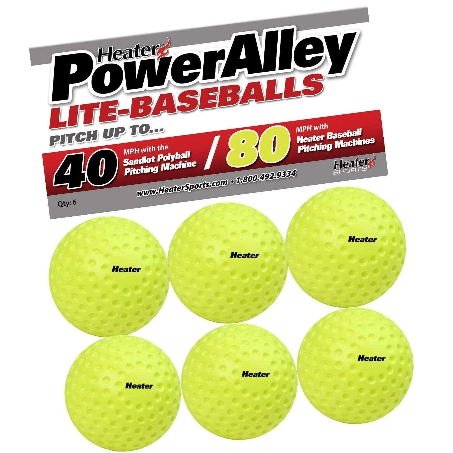 Heater PowerAlley 80 MPH Pitching Machine Lite-Balls - 6 Pack, Green