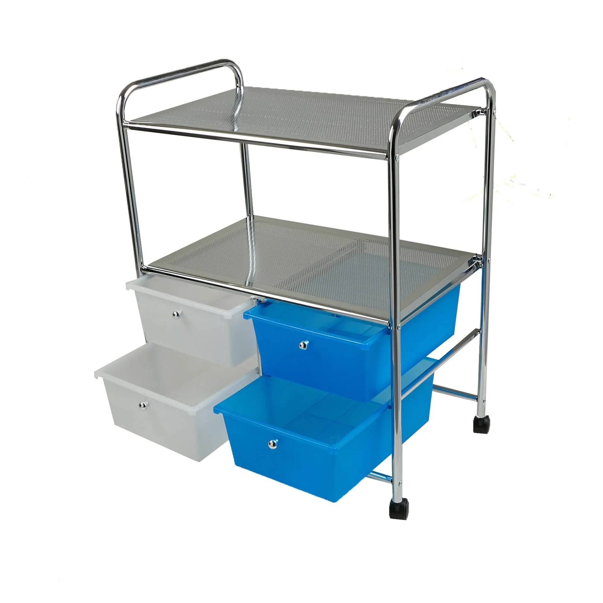 Mind Reader Mobile Utility Cart 32&#034; H, 2-Tier 4-Drawer Metal Material In Silver