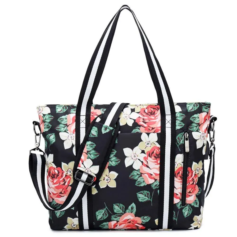 Laptop Tote Bag for Women 17.3" RFID Floral Shoulder Messenger Bags Work Handbag Duffel Travel