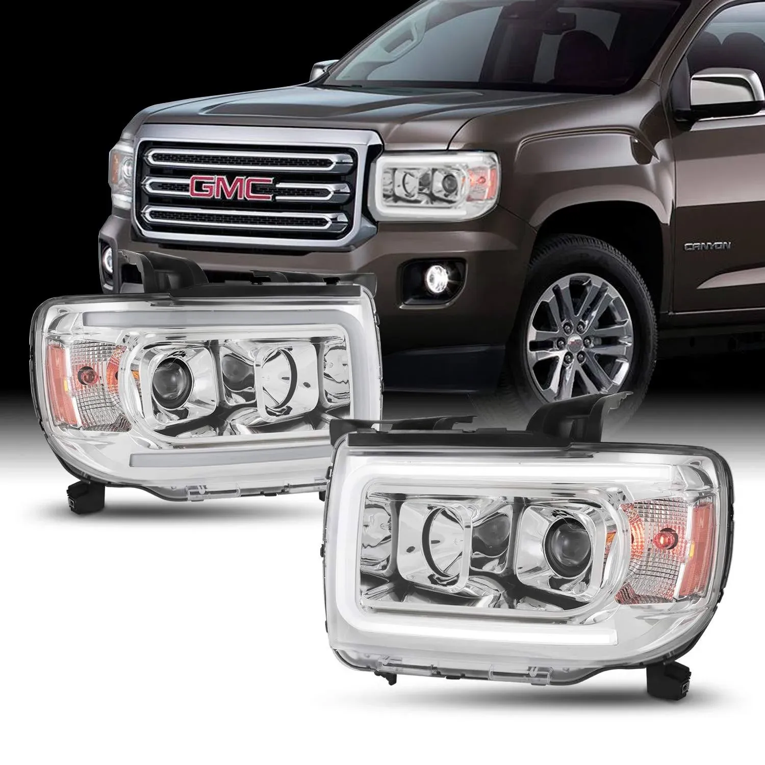 Fits 2015-2022 GMC Canyon LED Light Bar Projector Headlights Left + Right 15-22