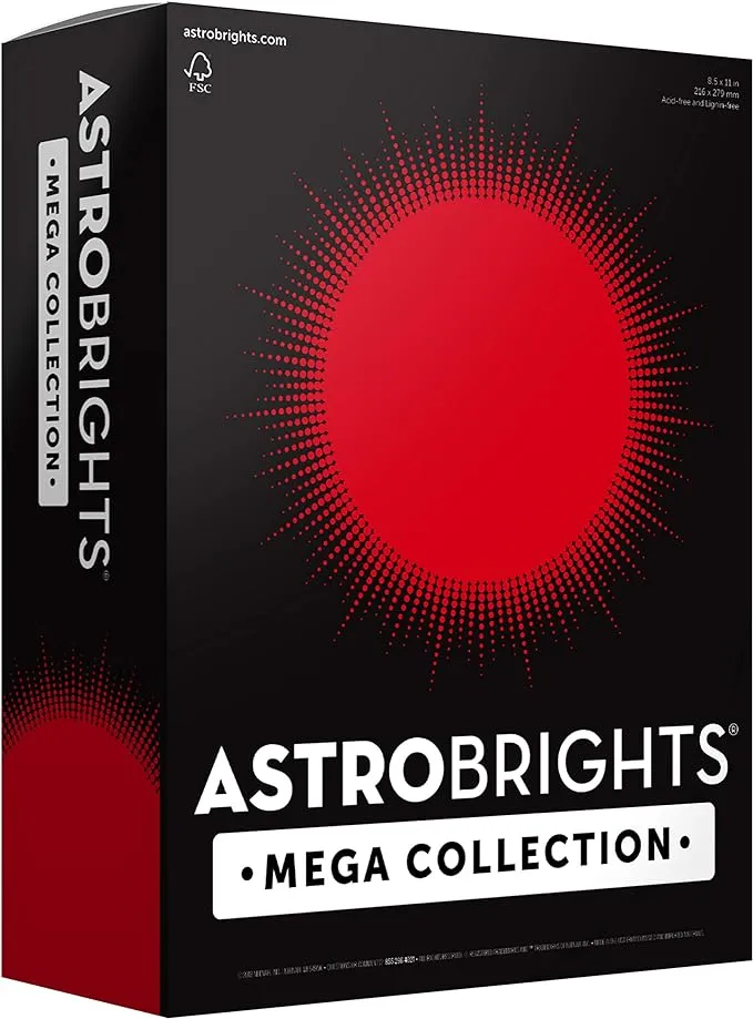 Astrobrights Mega Collection, Colored Paper, Ultra Red, 625 Sheets, 24 lb/89 GSM, 8.5" x 11" More Sheets! (91692)