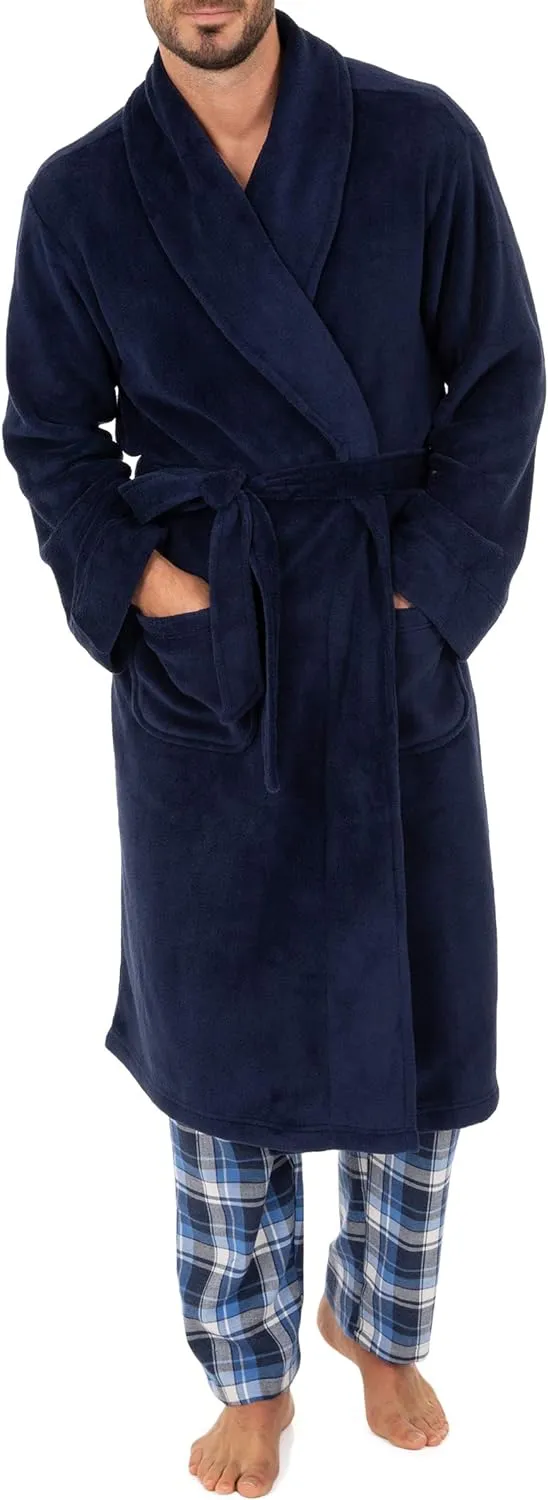 Izod Men's Comfort-soft Fleece Robe, Navy, One Size