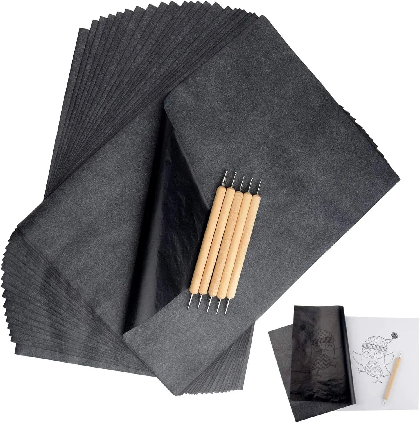 TUPARKA 120 Sheets Carbon Copy Paper with Embossing Stylus 5PCS Black Transfer Paper Tracing Paper for Wood Tracing Tattoo Stencil Copy Accessory