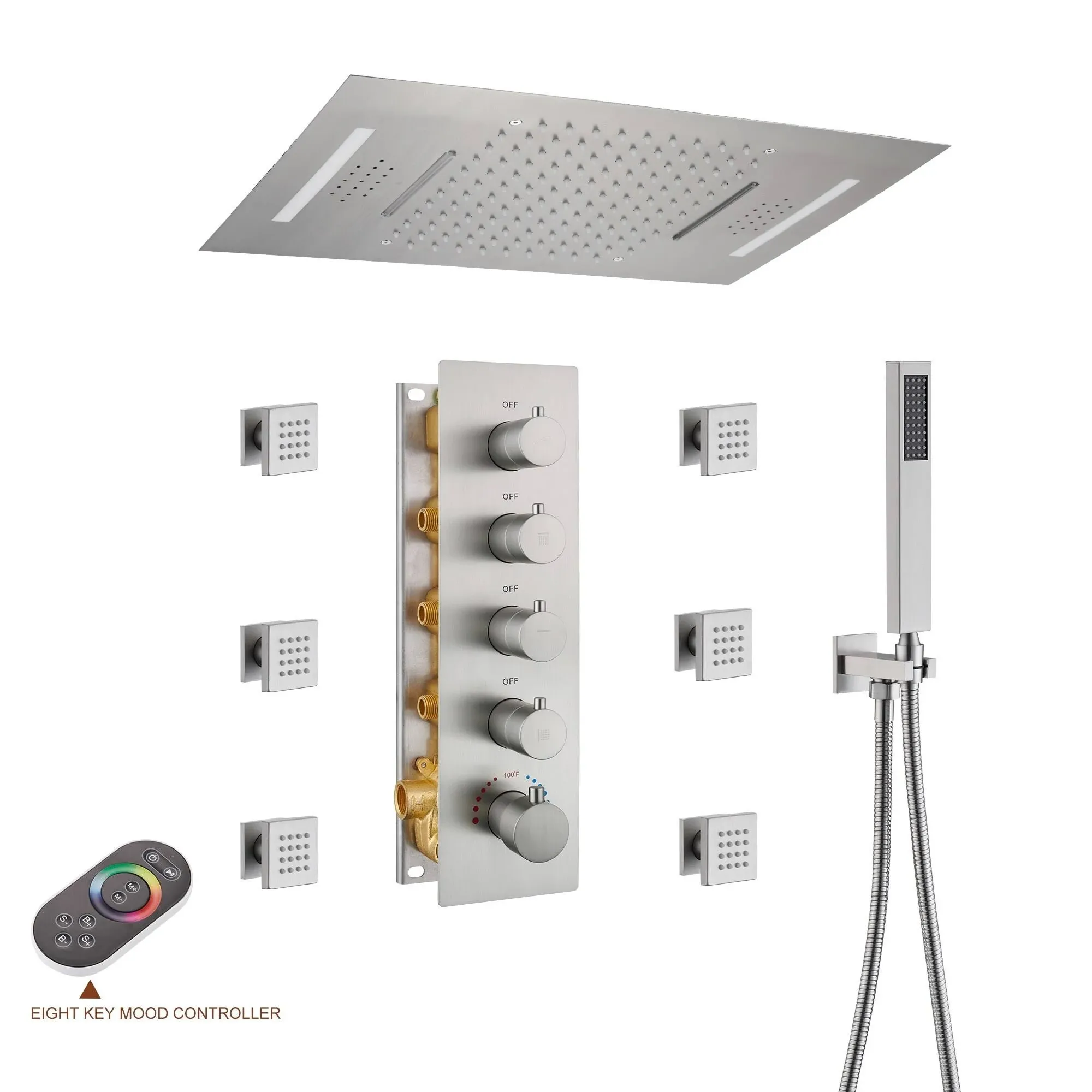 Luxury 4-Way Thermostatic Shower System with LED and Music Player