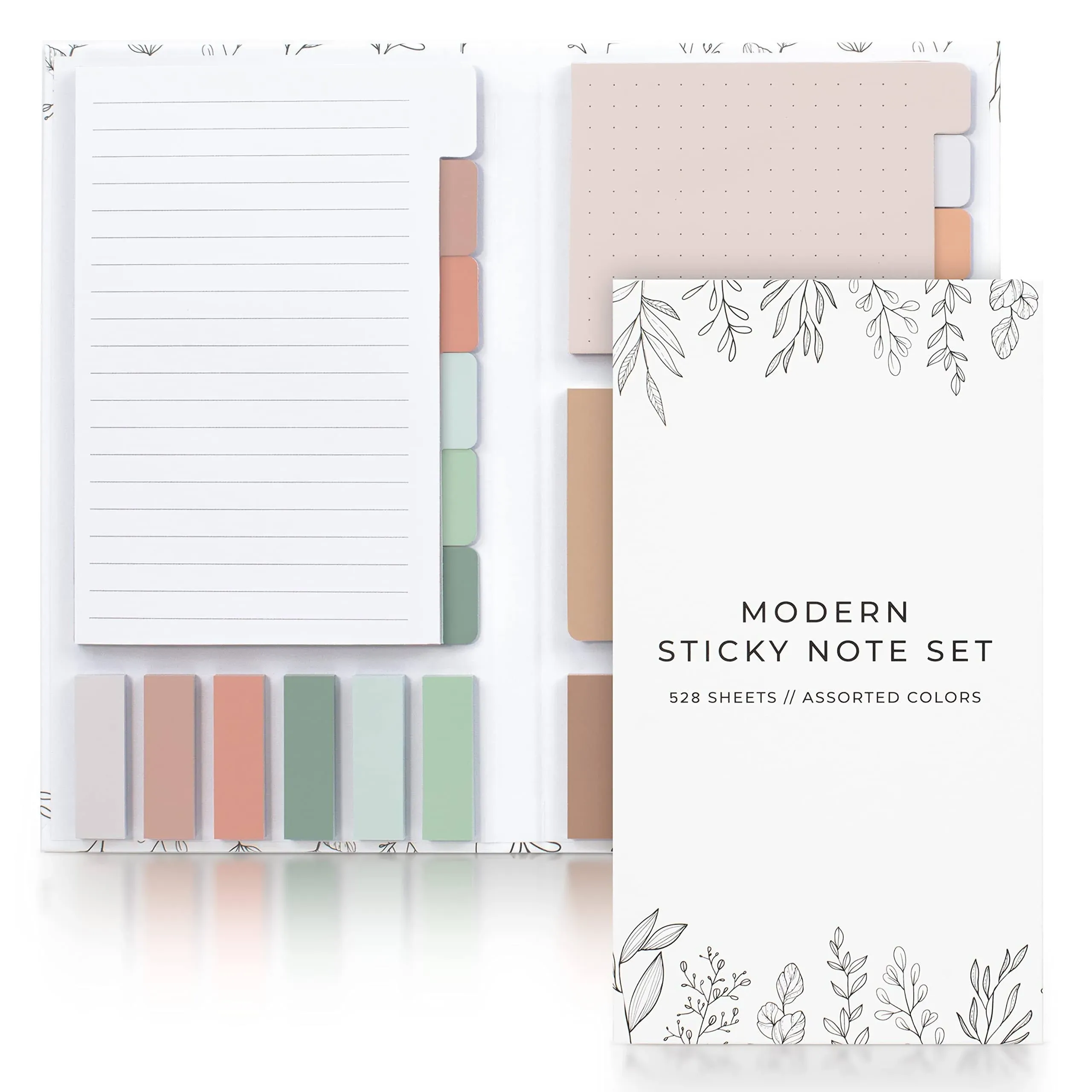 Aesthetic Pastel Sticky Notes Set of 528 with Tabs - Incl. Sturdy Cover to 