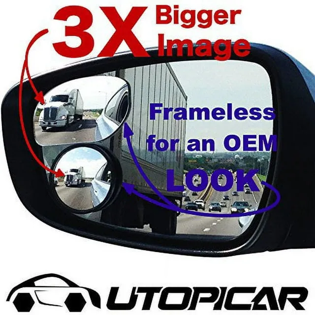 Utopicar Blind Spot Car Mirror - Convex Blindspot Mirrors for 3x Larger Image, Engineered Design for Side Mirror (Blindspot), Frameless Car Blind Spot Mirror - Rear View Blind Spot Mirrors (2 Pack)