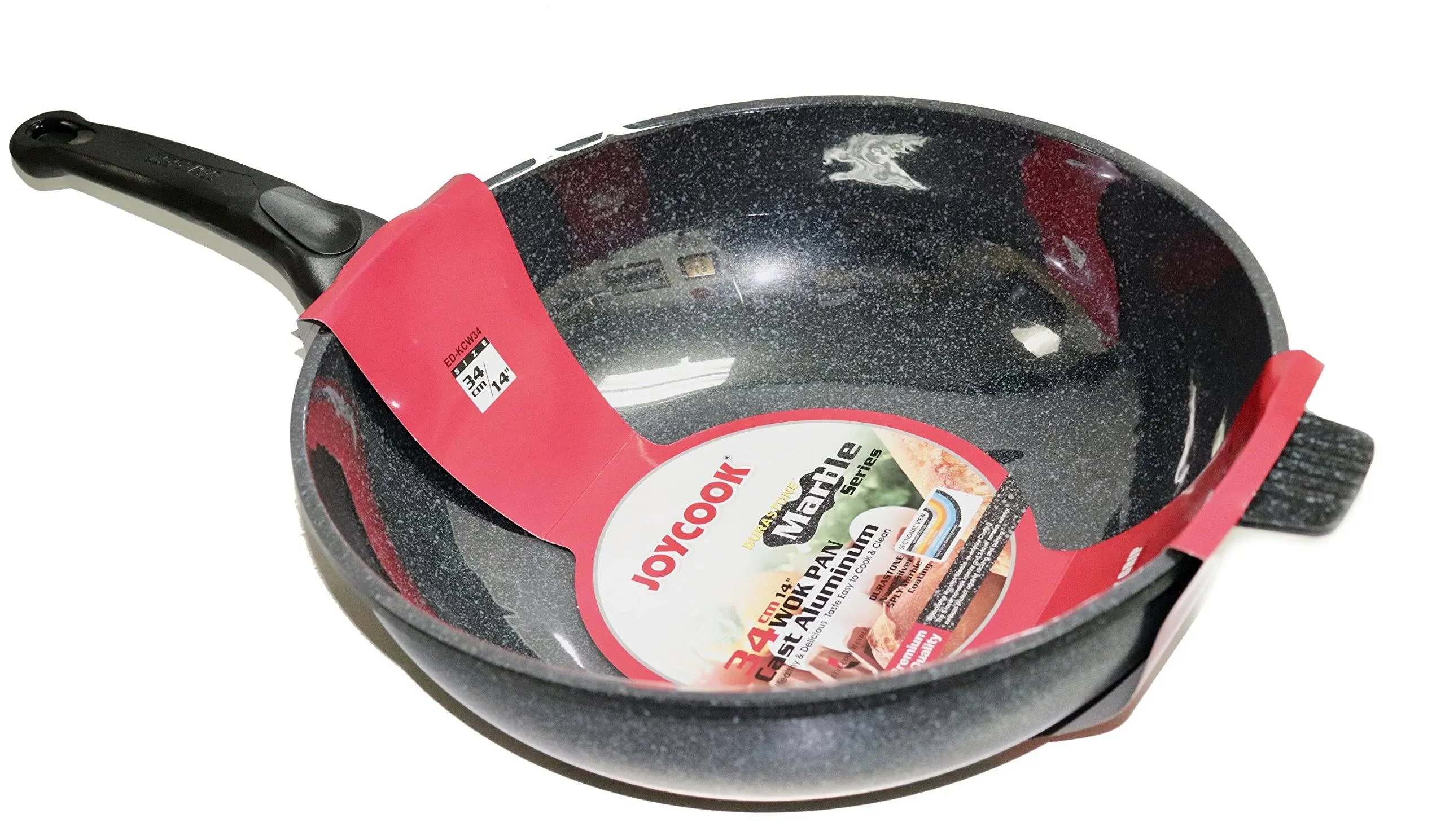 Joycook Durastone Marble Coated Cast Aluminum Nonstick Wok Pan, 14-inch ED-KCW34