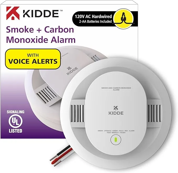 Kidde Hardwired Smoke & Carbon Monoxide Detector, AA Battery Backup, Voice Alerts, Interconnectable, LED Warning Light Indicators