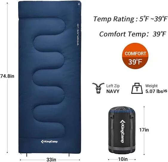 KingCamp Camping Sleeping Bag Cotton Flannel Sleeping Bags for Adults Navy