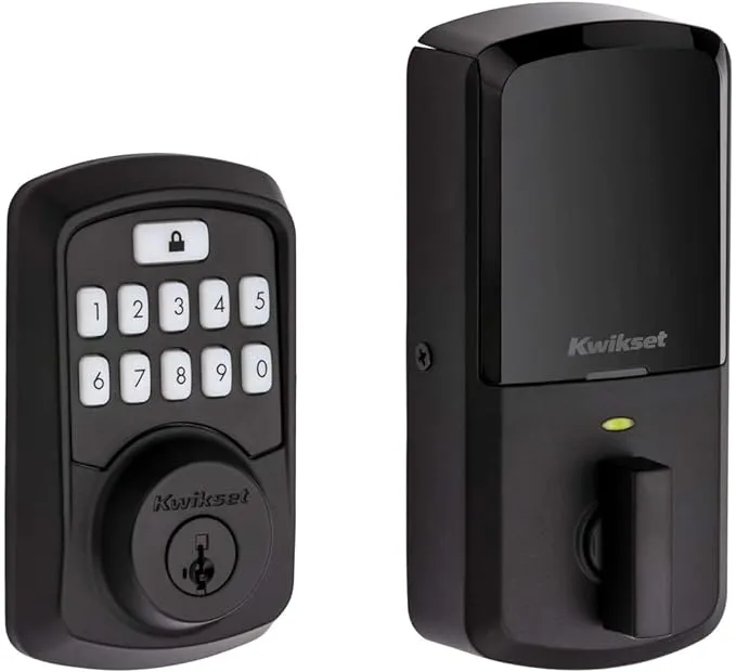 Kwikset 99420-003 Aura Bluetooth Programmable Keypad Door Lock Deadbolt Featuring SmartKey Security, Iron Black