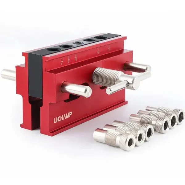 Lichamp Self Centering Dowel Jig Kit for Woodworking, include 6 Pieces Self Centering Drill Guide Adapters