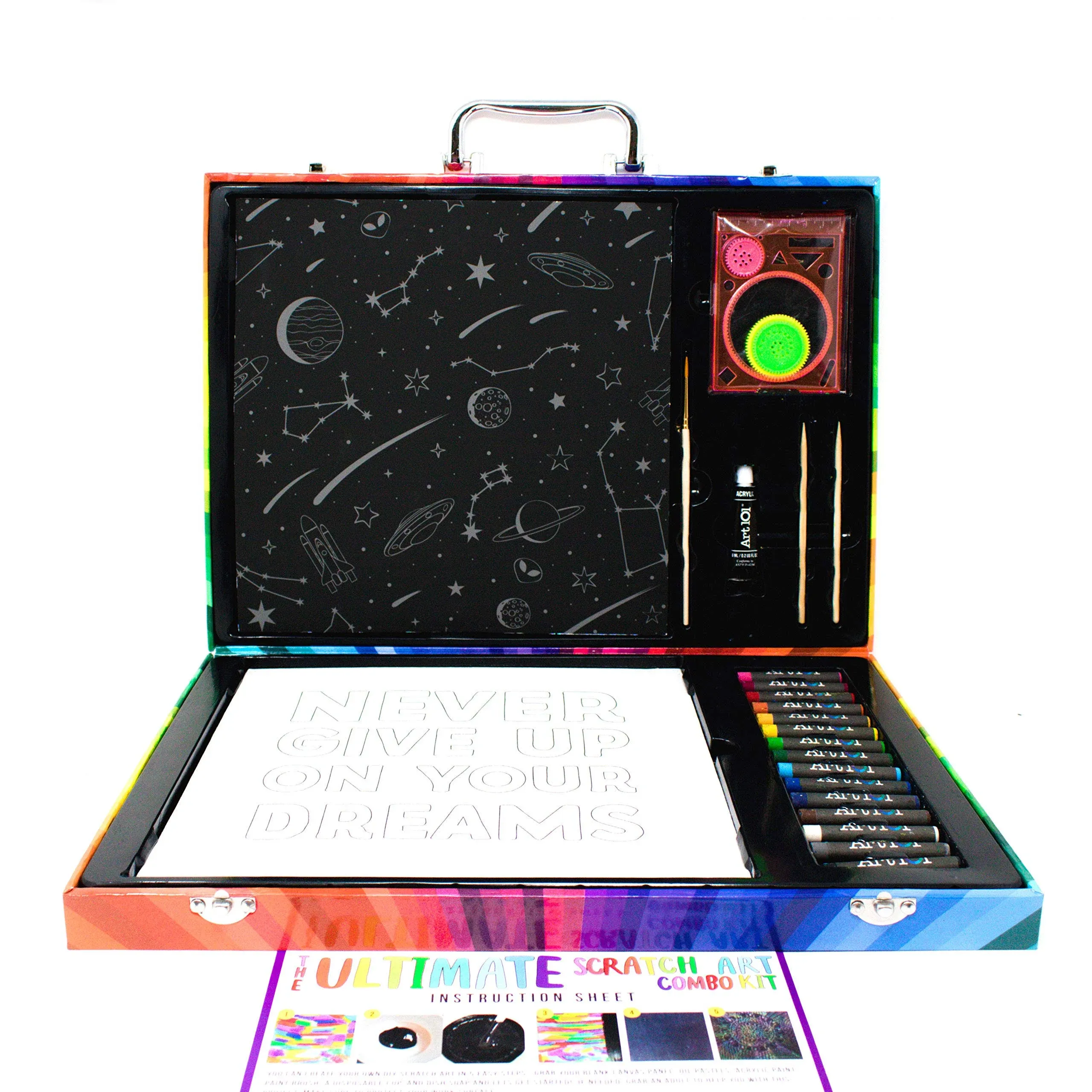 Art 101 USA Ultimate Scratch Art Combo Kit with 41 Pieces in a Colorful Carrying Case, Multi