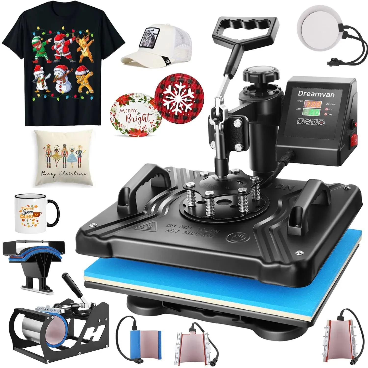 WOOKRAYS Heat Press 8 in 1 Combo Heat Transfer Machine 12x15&quot; Tshirt Printing Machine 360° Swing Away Digital Sublimation Kit Multifunctional Heat