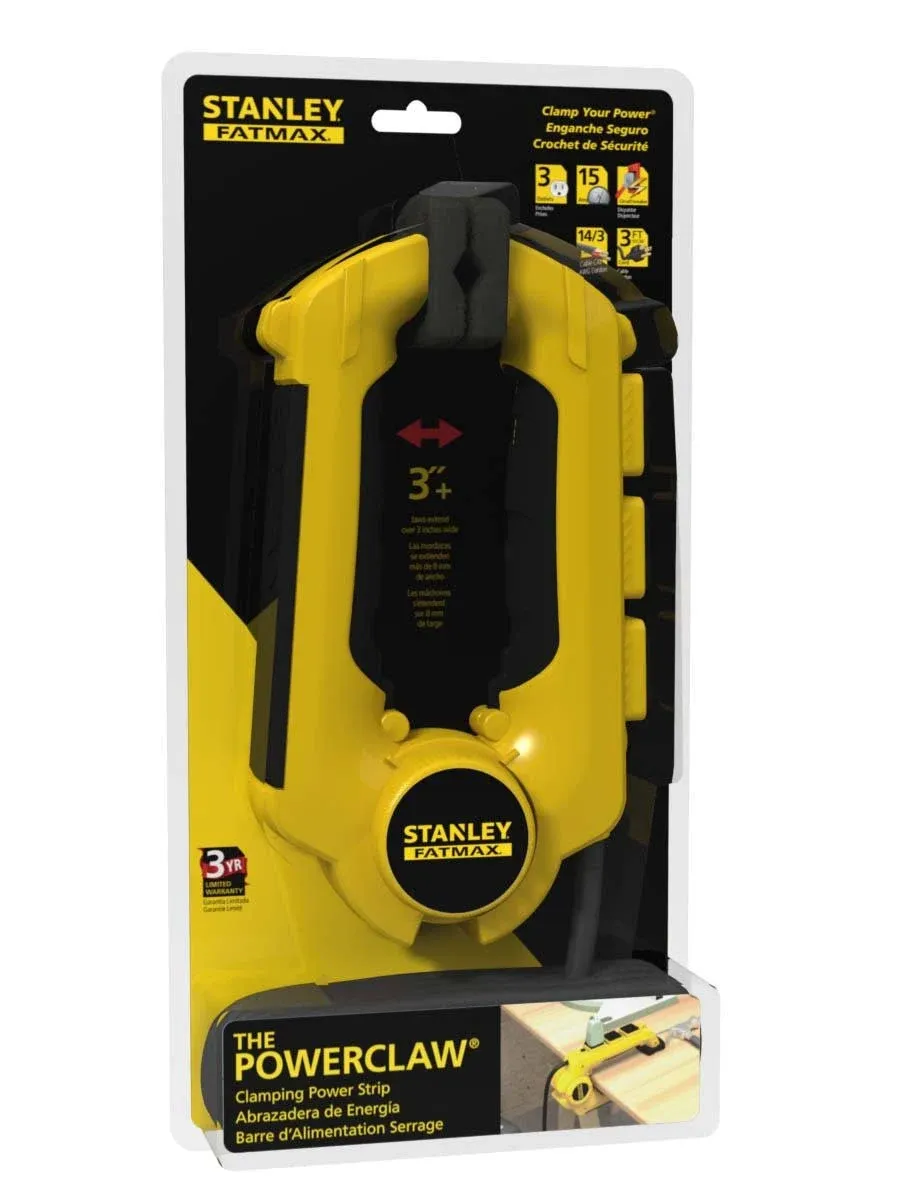 Stanley 32050 FatMax Power Claw with Grounded 3-Outlet Clamping Power Strip