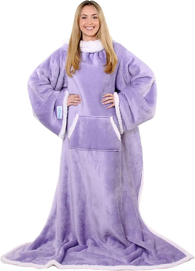 Snuggie Sherpa - The Original As Seen on TV Wearable Blanket That Has Sleeves - Cozy, Warm and Soft Oversized Functional Blanket with Pockets, Adult Size, Lilac