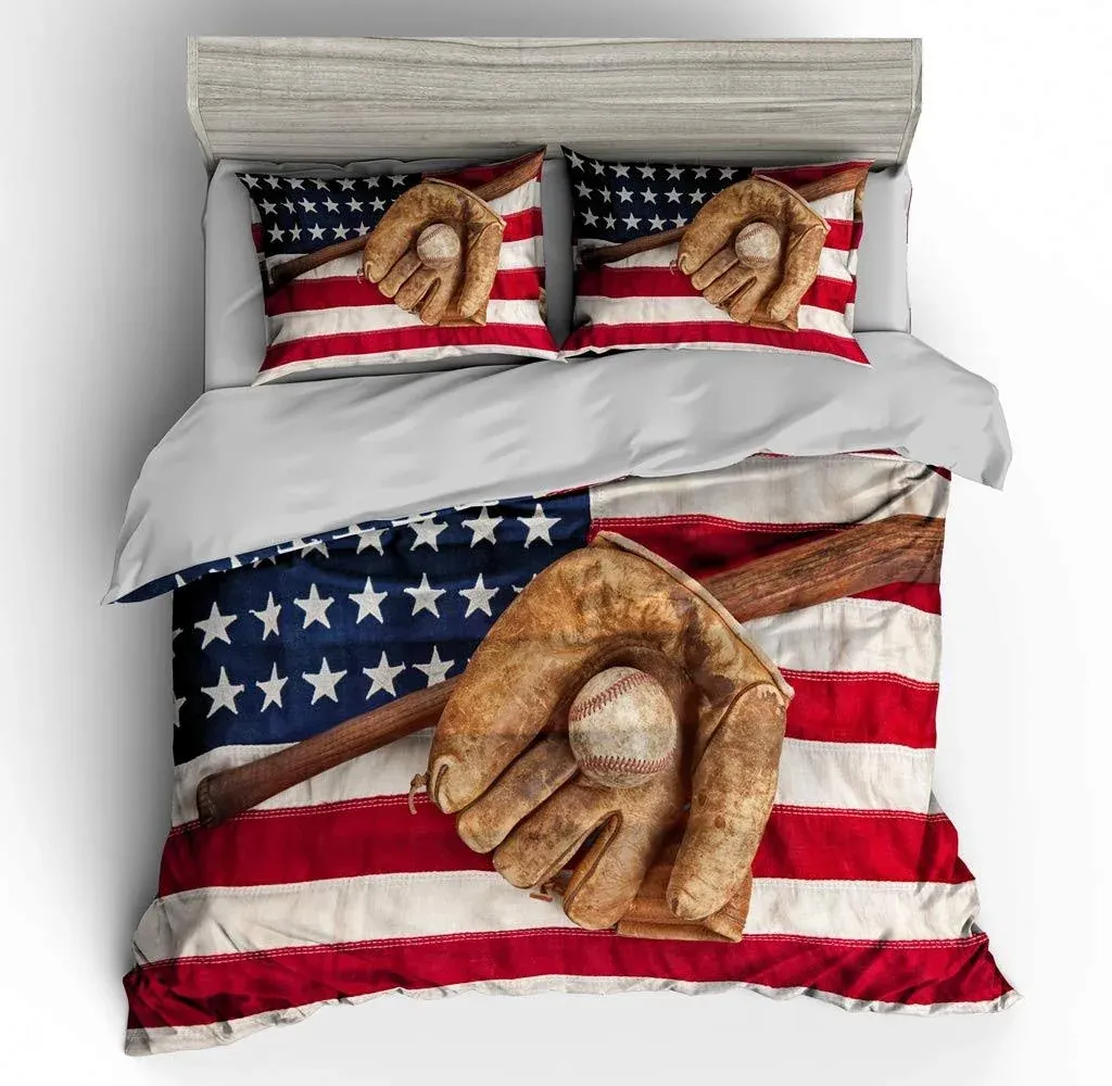 3d American Flag Baseball Comforter Sets Full Size Boys Sports Bedding