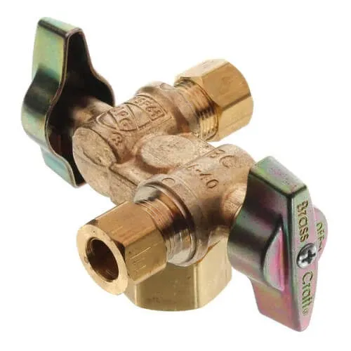 BrassCraft KTCR1901DVX R 1/2" Nom Comp Inlet x 3/8" O.D Comp x 3/8" O.D Comp Dual Outlet Dual Shut-Off 1/4-Turn Angle Ball Valve