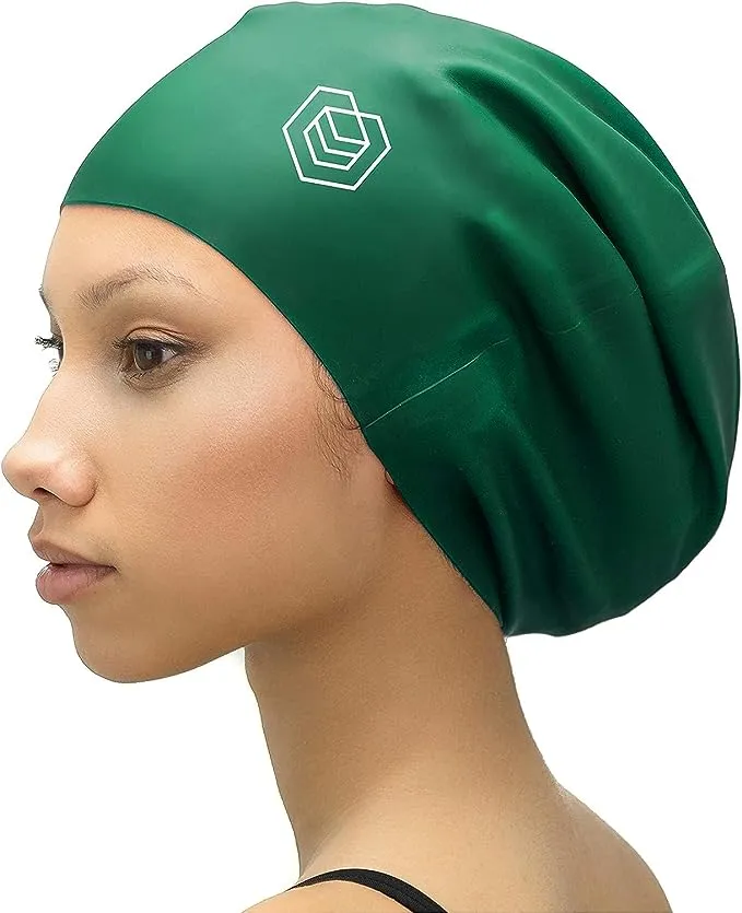 SOUL CAP Large Swimming Cap for Long Hair - Designed for Long Hair, Dreadlocks, Weaves, Hair Extensions, Braids, Curls & Afros - Women & Men - Silicone (M, Green)