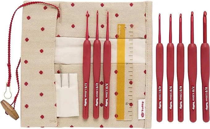 Tulip Needle TED-001E Etimo Red Crochet Hook with Cushion Grip Set