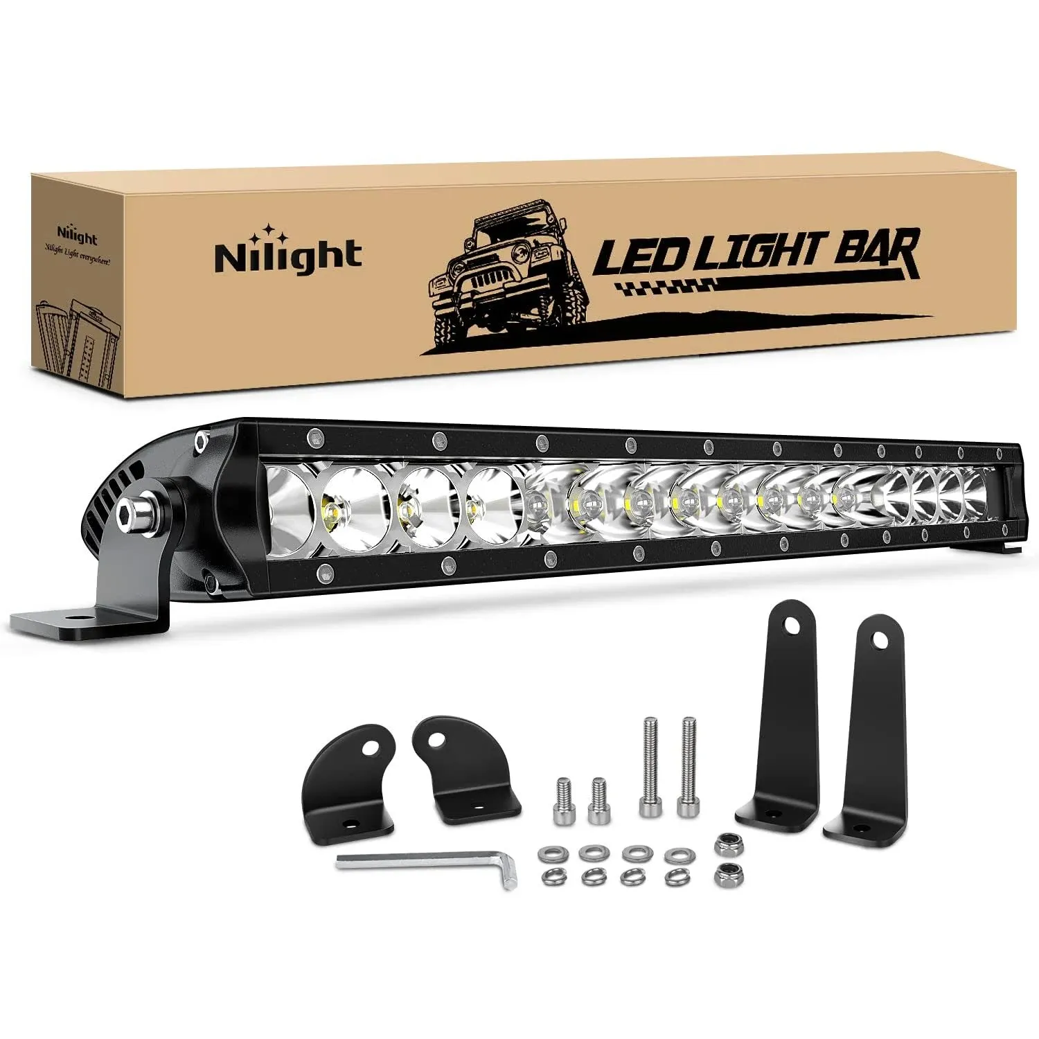 Nilight LED Light Bar 21inch 100W Spot & Flood Combo Single Row 9000LM Off Road