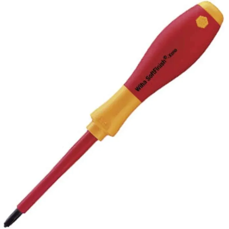 WIHA Insulated Phillips Screwdriver: #2 Tip Size, 8 1/2 in Overall Lg, 100 mm Shank Lg, Molded Grip