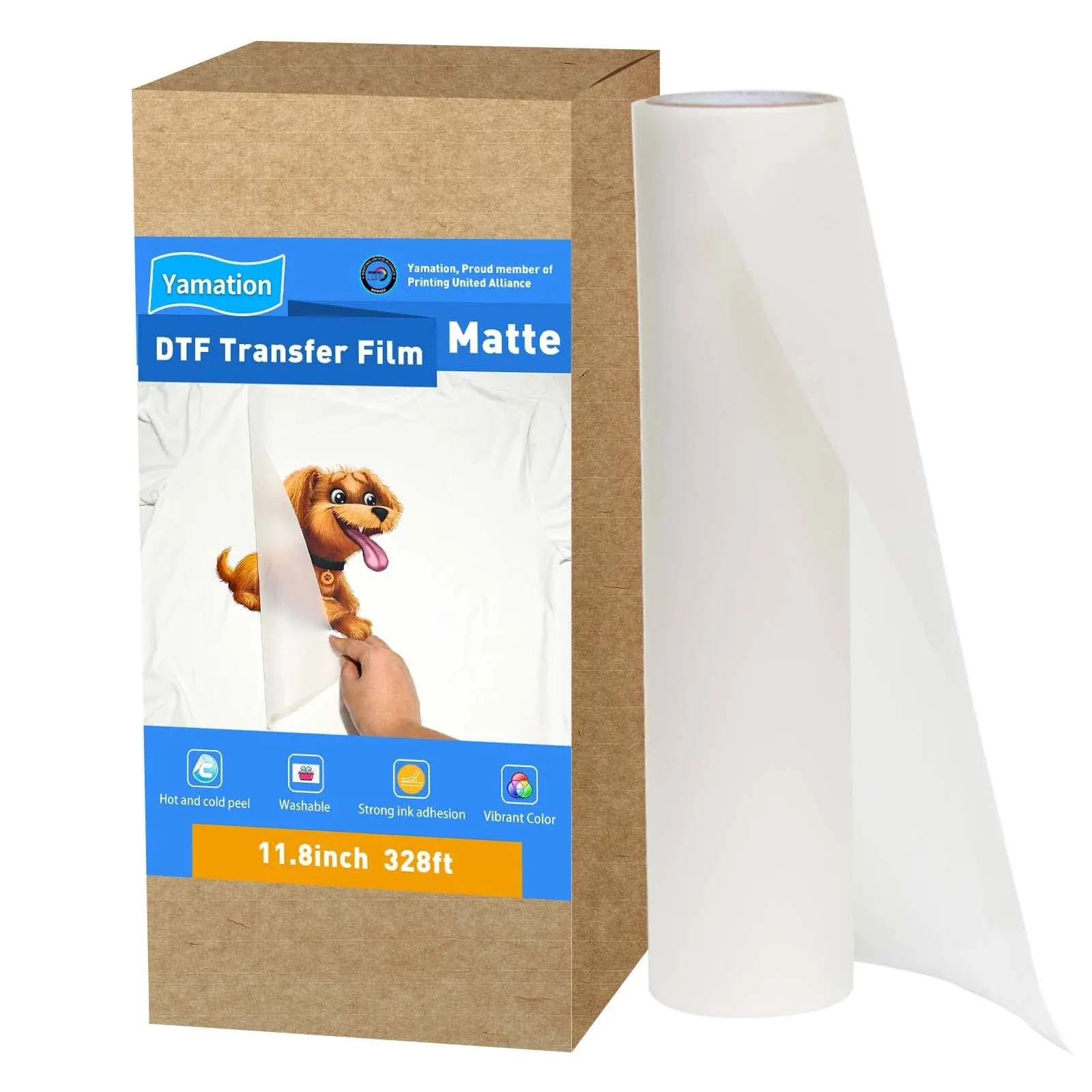 Yamation DTF Transfer Film Roll: 13inch 328 ft Premium Double-Sided Matte Fin...