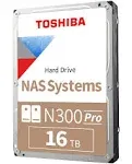 Toshiba N300 PRO 16TB Large-Sized Business NAS (up to 24 bays) 3.5-Inch Internal Hard Drive - Up to 300 TB/year Workload Rate CMR SATA 6 GB/s 7200 RPM 512 MB Cache - HDWG51GXZSTB