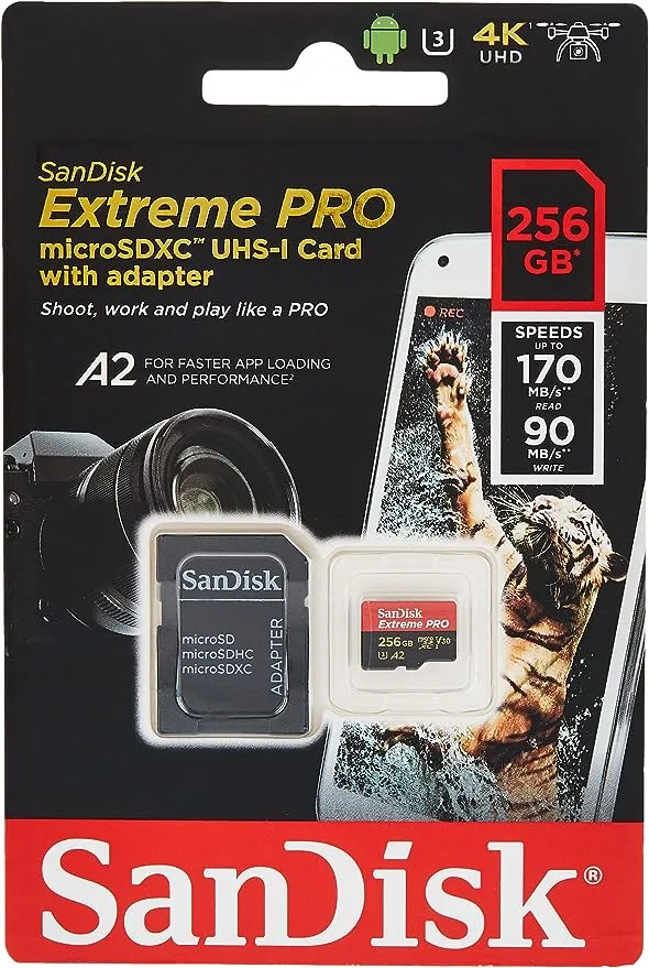 SanDisk Extreme Pro Micro SDXC UHS-I U3 A2 V30 Memory Card (256GB)