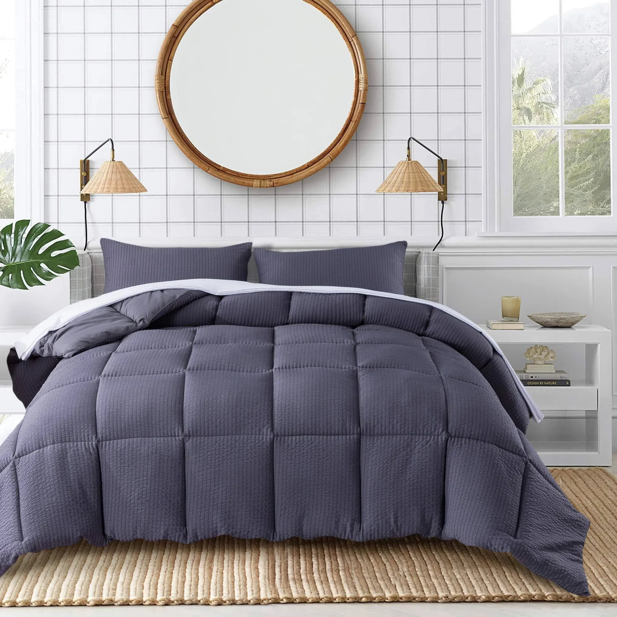 Winter Warmth Down Alternative Comforter Set-Soft Microfiber Seersucker Bedding ...