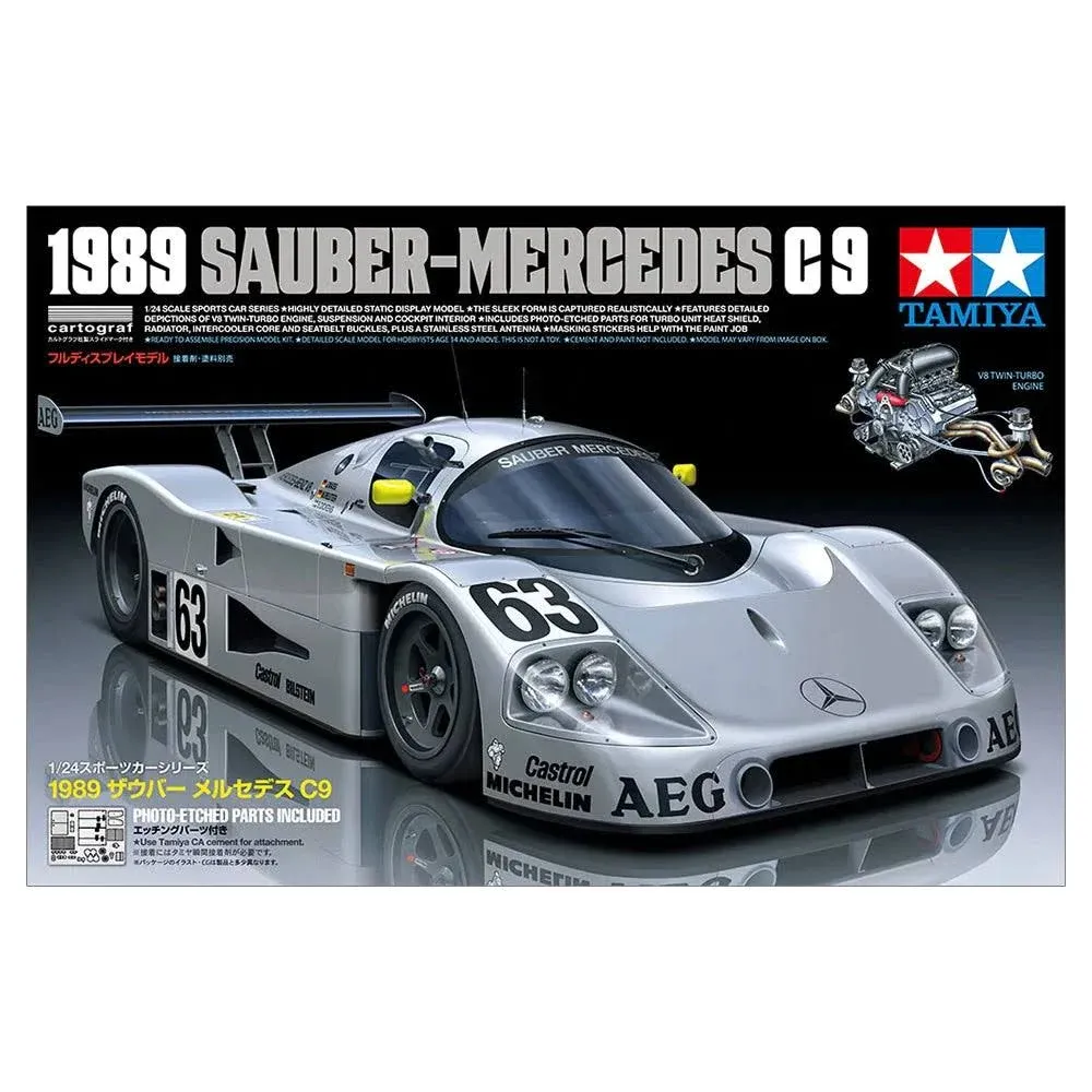 Tamiya 24359-000 Vehicle 24359 1:24 Clean Mercedes C9 1989 Faithful Replica, Model Building, Plastic Kit, Crafts, Hobby, Model Kit, Assembly, Unpainted