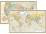 RMC 32" x 50" Classic United States USA and World Wall Map Set (Classic Edition)