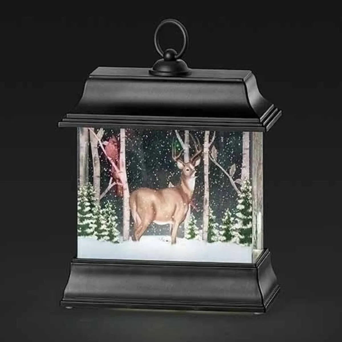 LED Woodland Winter Lantern 8.5 X 3.75 Acrylic Snow Globe Swirl Dome