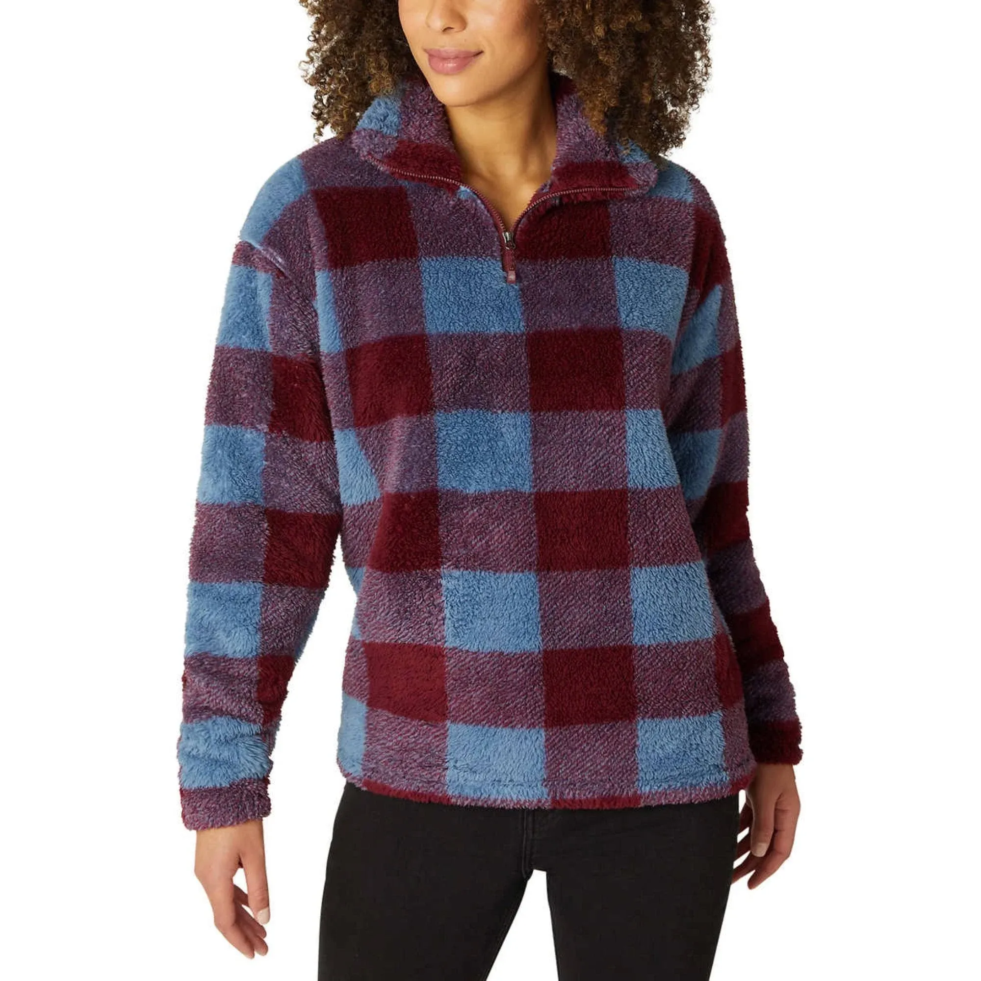 Eddie Bauer Women's Ultra Soft Plush Fleece Quarter Zip Sweatshirt Harbor Check ...