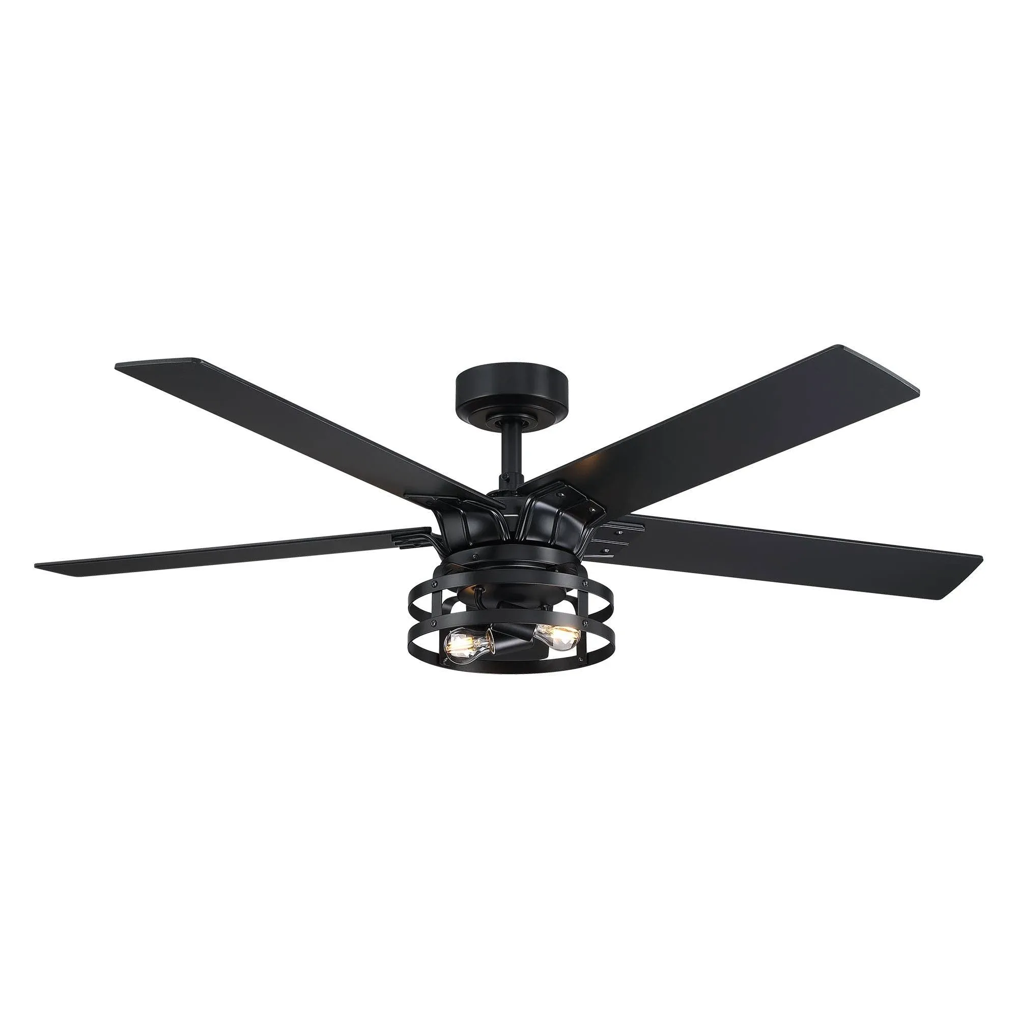 Prayag 52" Industrial Downrod Mount Reversible Ceiling Fan with Lighting and Remote Control