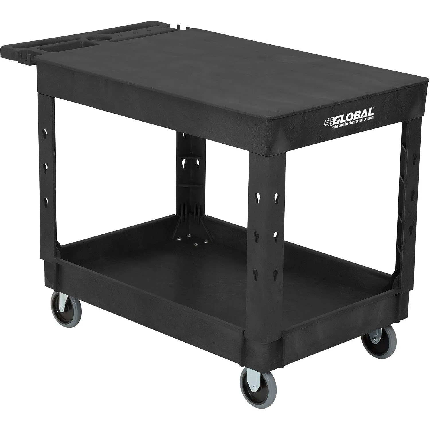 Industrial Plastic 2 Flat Black Shelf Service & Utility Cart, 44 x 25-1/2 , 5 ...