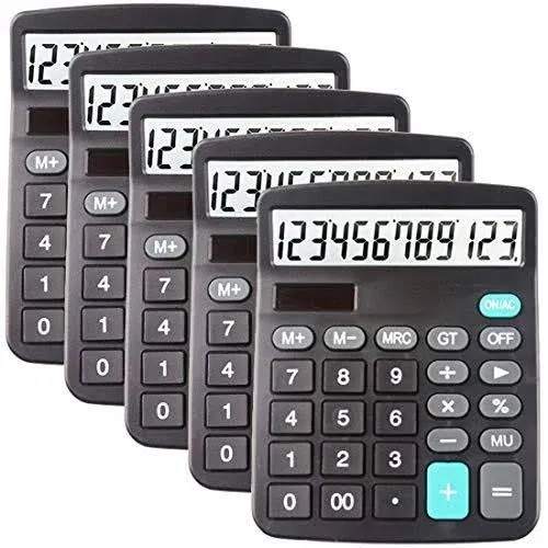 5 Pack Calculators Large Display for Desk, Solar Calculator, Basic 12 Digit Big