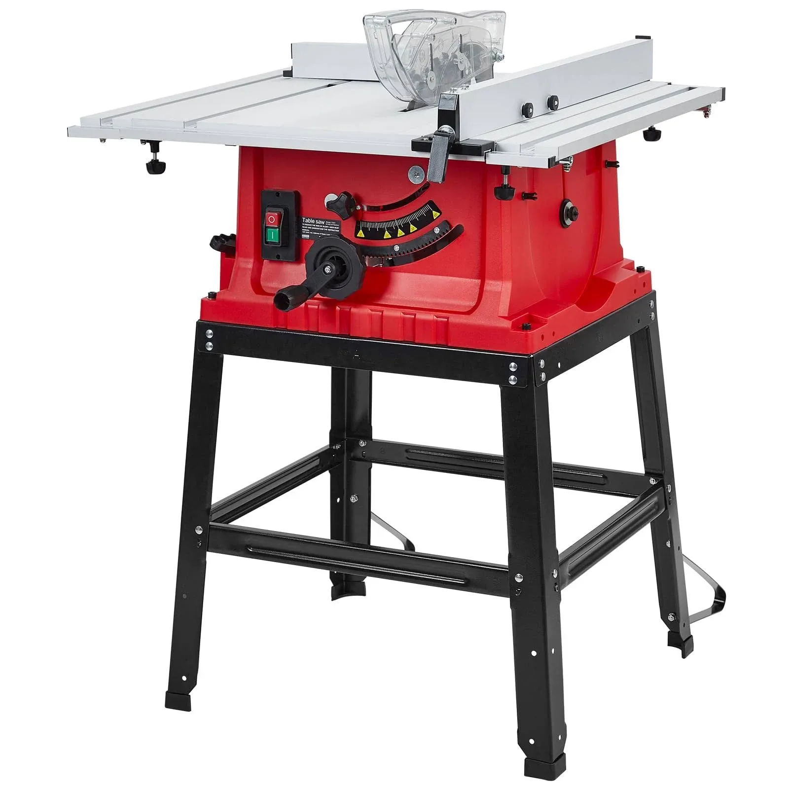 Table Saw, PIONEERWORKS 10inch 15A 5000RPM Portable Table Saw with Stand &amp; Safety Switch, Push Stick, 90°Cross Cut &amp; 0-45°Cutting, Multifunctional