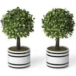 Set of 2 (10") Artificial Boxwood Topiary Potted Plant Decorations, Mini Faux Fake Plant Greenery Arrangements in Pots for Office Desk or Home Decor,