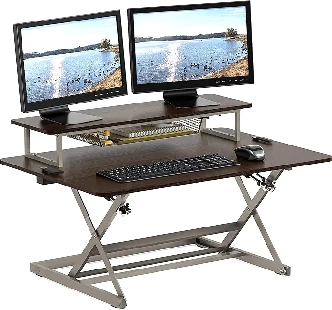 SHW 36-Inch Height Adjustable Standing Desk Sit To Stand Riser Converter Workstation, Black