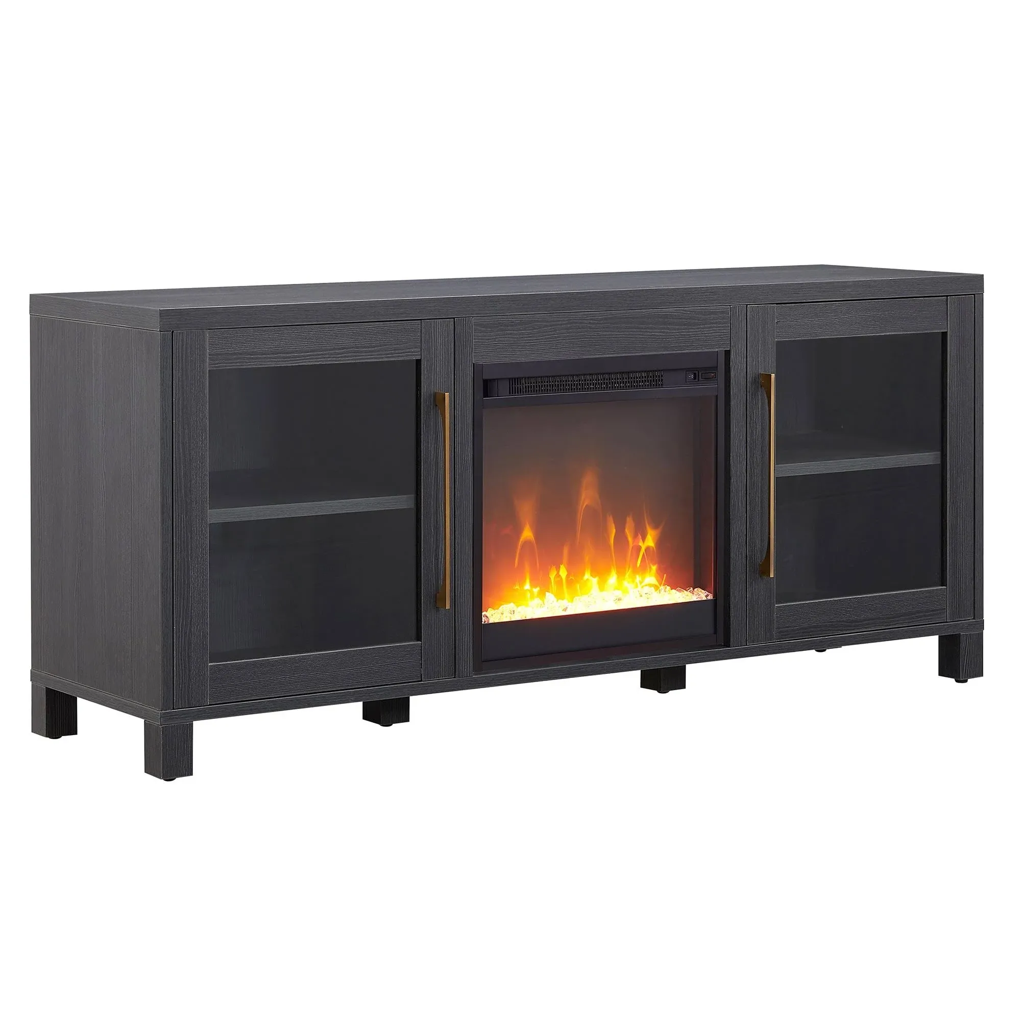 Henn&Hart Charcoal Gray TV Stand with Crystal Fireplace Insert