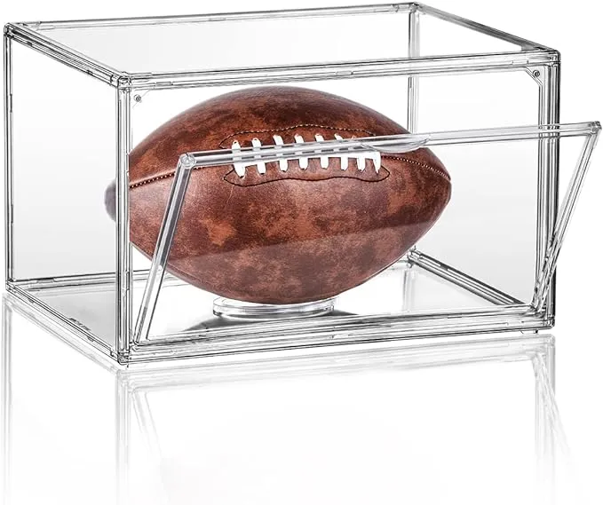 Football Display Case Full Size, Clear Acrylic Football Case Display Case with Magnetic Door and UV Protection, Professional Grade Stackable Football Display Box - 1 Pack