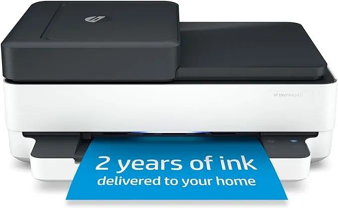 HP Envy Pro 6475 Wireless All-in-One Printer, Includes 2 Years of Ink Delivered, Mobile Print, Scan & Copy, Compatible with Alexa (8QQ86A)