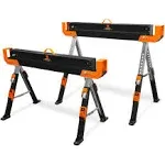 Wen 1300-Pound Capacity Height Adjustable Folding Steel Saw Horse with 2x4 Support Arms, Two Pack