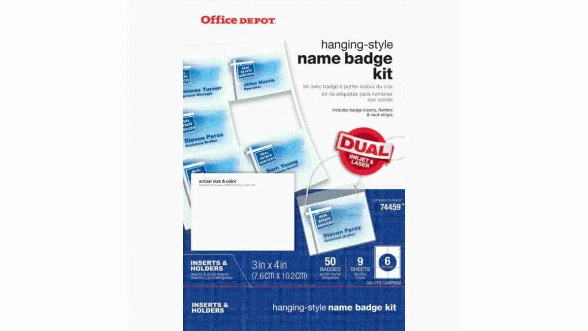 Office Depot Brand Name Badge Kit, Pack of 50