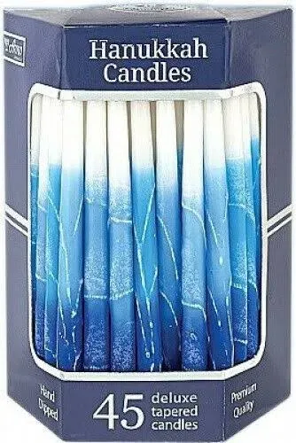 Dripless Premium Tapered Hand Decorated Multi Blue Frosted Hanukkah Candles -